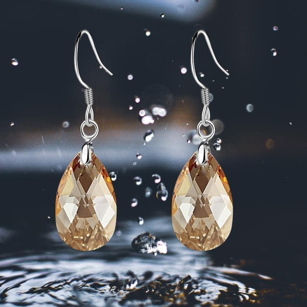Teardrop Austrian Crystal Drop Dangle Earrings for Women 925 Sterling Silver Hook Hypoallergenic Jewelry - Image 3