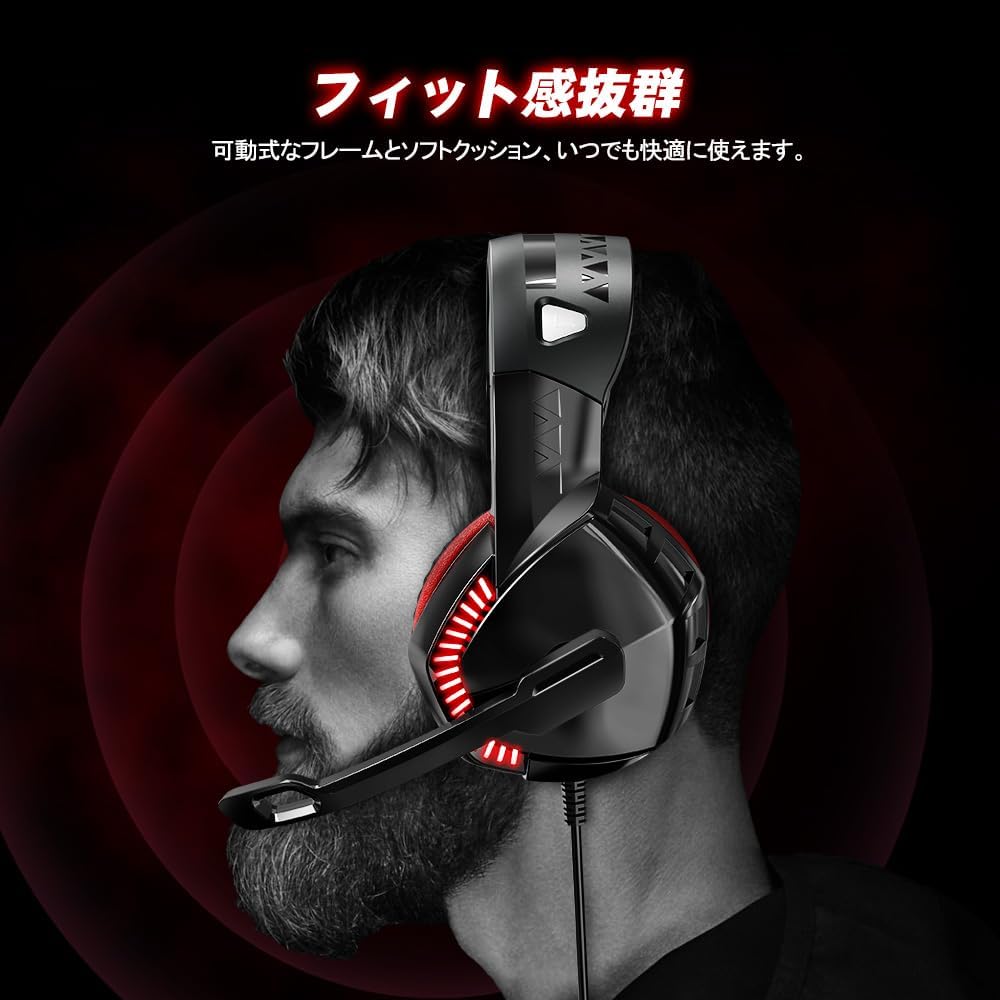 VersionTECH. Gaming Headset for PS5/ PS4/ Xbox One/PC, Noise Canceling Over-Ear Headphones with Mic, LED Lights & Volume Console for Xbox 1 S/X, Playstation 5/4/Slim/Pro, Switch, Computer -Red