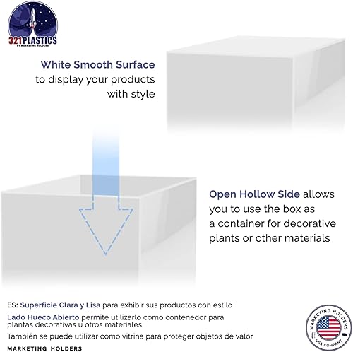 Miniatura 5 de Marketing Holders Caja de exhibición de acrílico blanco de 12 x 12 x 16 pulgadas con un lado abierto sin tapa, versátil elevador alto de productos