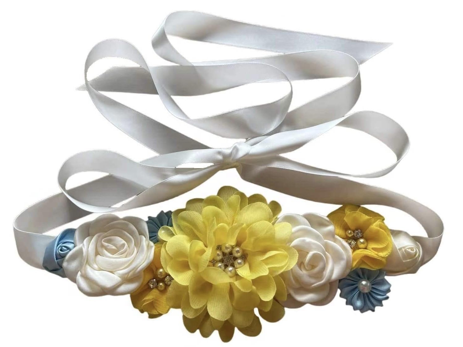 Luoyunna Baby Shower Sash for Mom Flower Maternity Sash Pregnancy Belt for Gender Reveal, Yellow, width： 1 inch， length： 94.5 inches