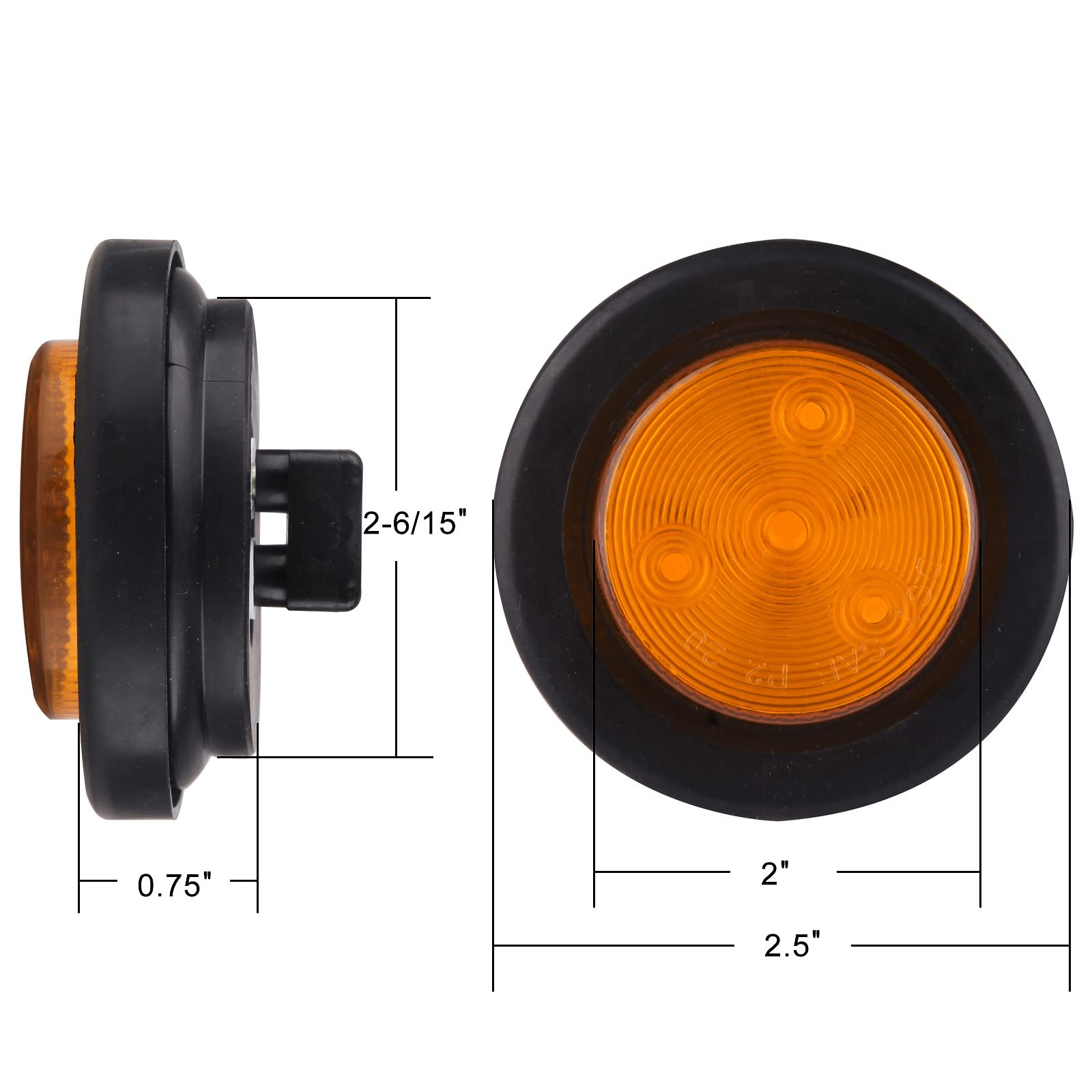 2-Inch LED Round Side Marker & Clearance Tail Light – 12V For Trucks & Trailers, Grommet Mount, 7 LEDs