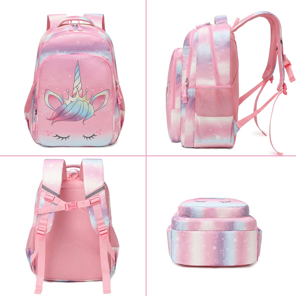 Kimwadalh Zaino Ragazza Zaini per la Scuola Primaria Borsa da Scuola per Ragazza Multicolor Schoolbag Ragazze Sacchetti di scuola Set di 3 Pezzi Zaini Glitterati + Astucci+ Borsa Lunch