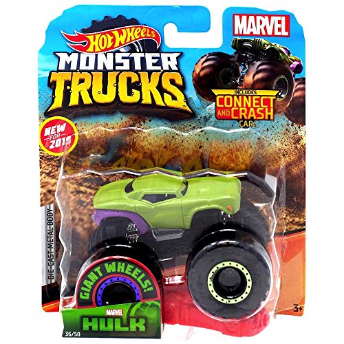 Hot Wheels 2019 Monster Trucks Marvel's Hulk with Connect and Crash Car #36/50 1:64 Scale Die-Cast
