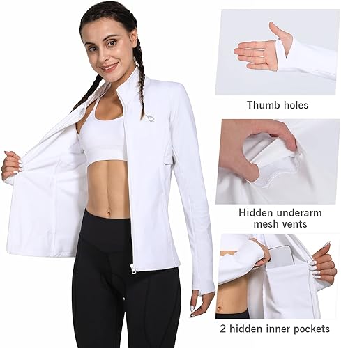 Miniatura 4 de BALEAF Chaqueta de forro polar para mujer, resistente al agua, cremallera completa, para invierno, clima frío, chaquetas térmicas para entrenamiento