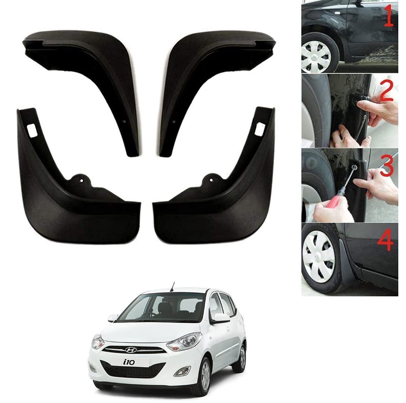 Auto Addict Car Mud Flaps Splash Guards (O.E Type Custom,4 pcs) for Hyundai i10 (2007-2014)