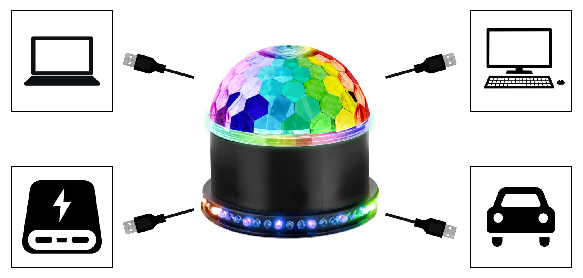 Showlite PBM-9 Mini-Party-Ball, Effetto luce in formato mini, Peso: 0 | Tre LED nei colori rosso, verde e blu con potenza di 1 watt ciascuno, Effetto in movimento grazie ai LED rotanti, 2 kg