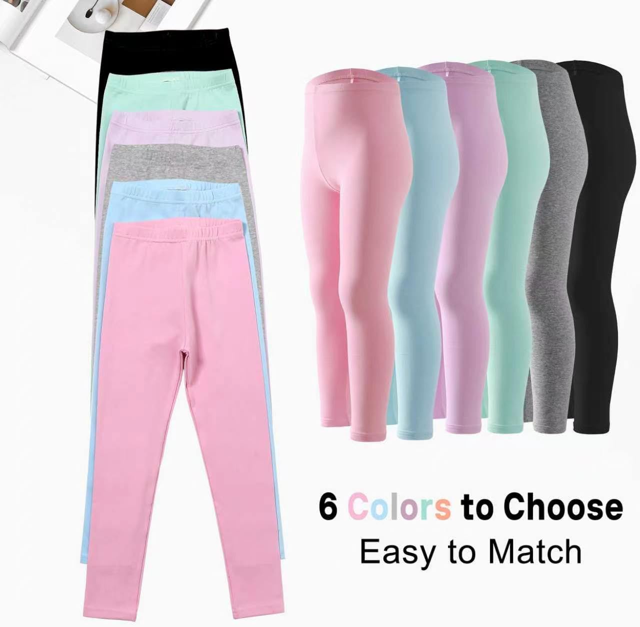Chicduo 6 Pack Girls Leggings Girls Cotton Pants Toddler Stretch Long Pants Soft and Breathable Solid Color Leggings