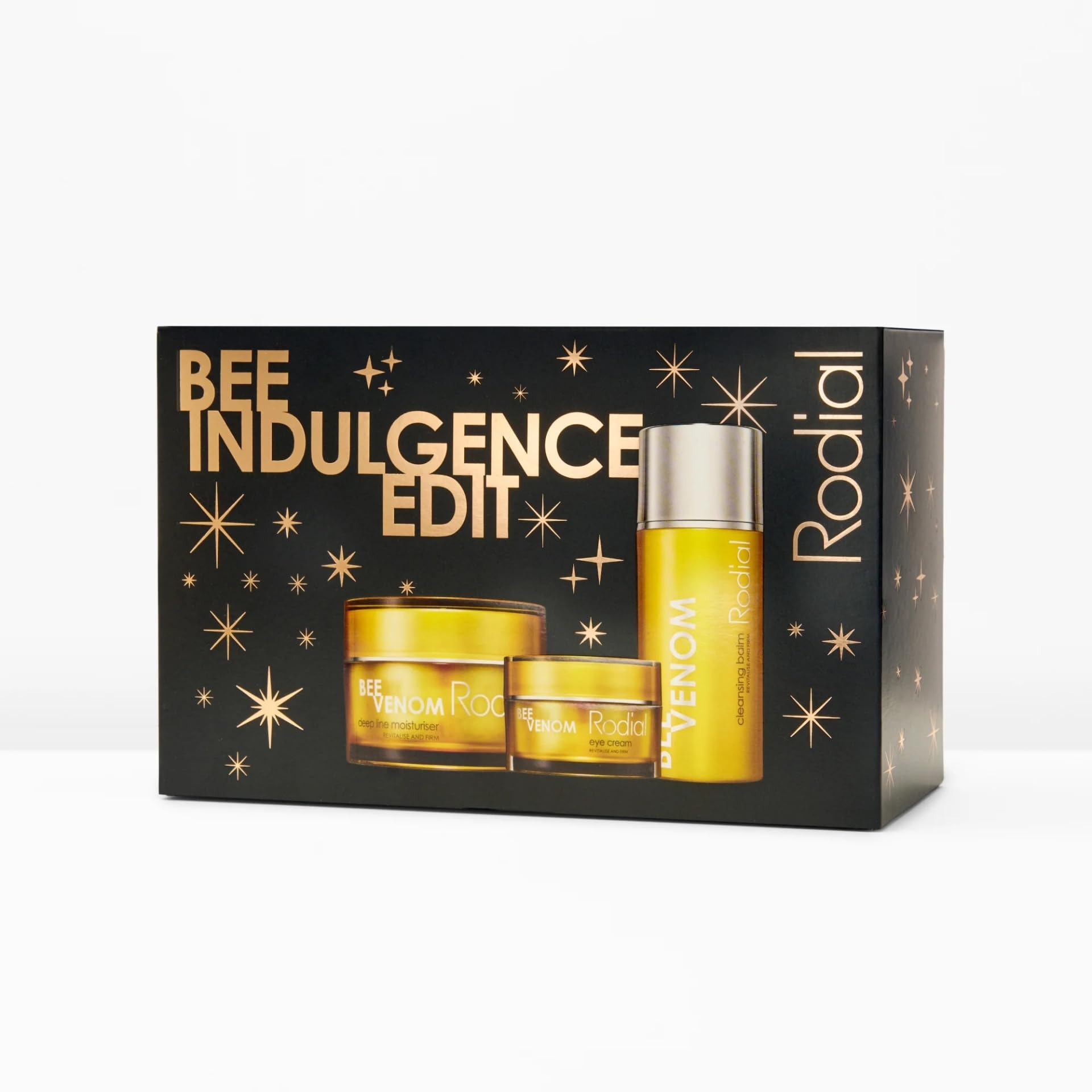 Rodial Bee Indulgence Edit - Skincare Gift Set, Bee Venom Collection with Cleansing Balm 100ml, Eye Cream 25ml & Moisturiser 50ml - Anti-Ageing, Firming & Brightening Luxury Trio