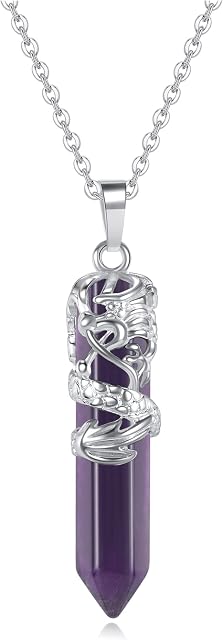 CrystalTears Amethyst Crystal Necklace Dragon Wrapped Hexagonal Healing Crystal Point Gemstone Pendant Necklace Jewelry Christmas Gift