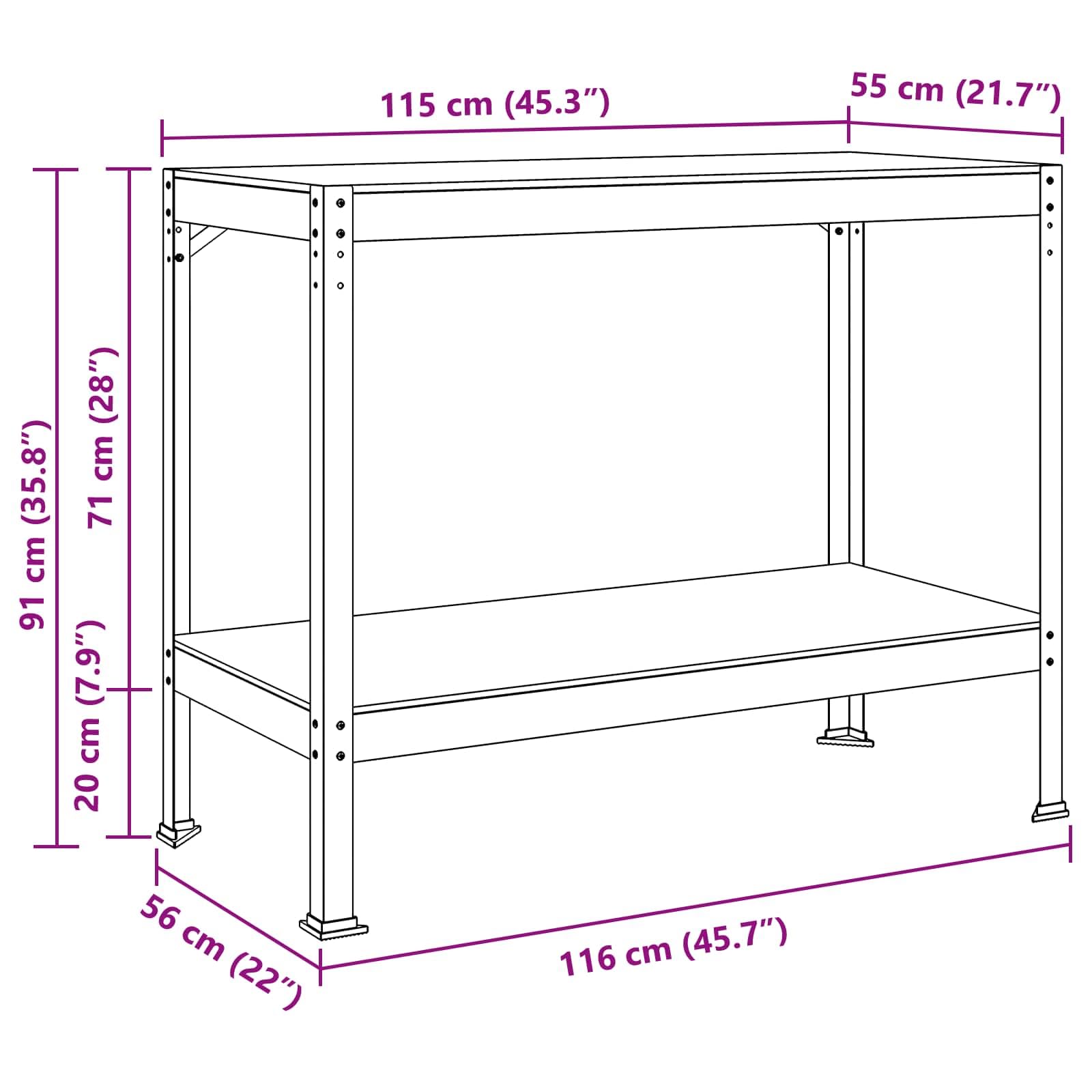Banco de trabajo negro 115 x 55 x 91 cm de madera contrachapada y metal con pared perforada, cajón, superficie de trabajo regulable en altura, diseño robusto para taller, garaje, sótano