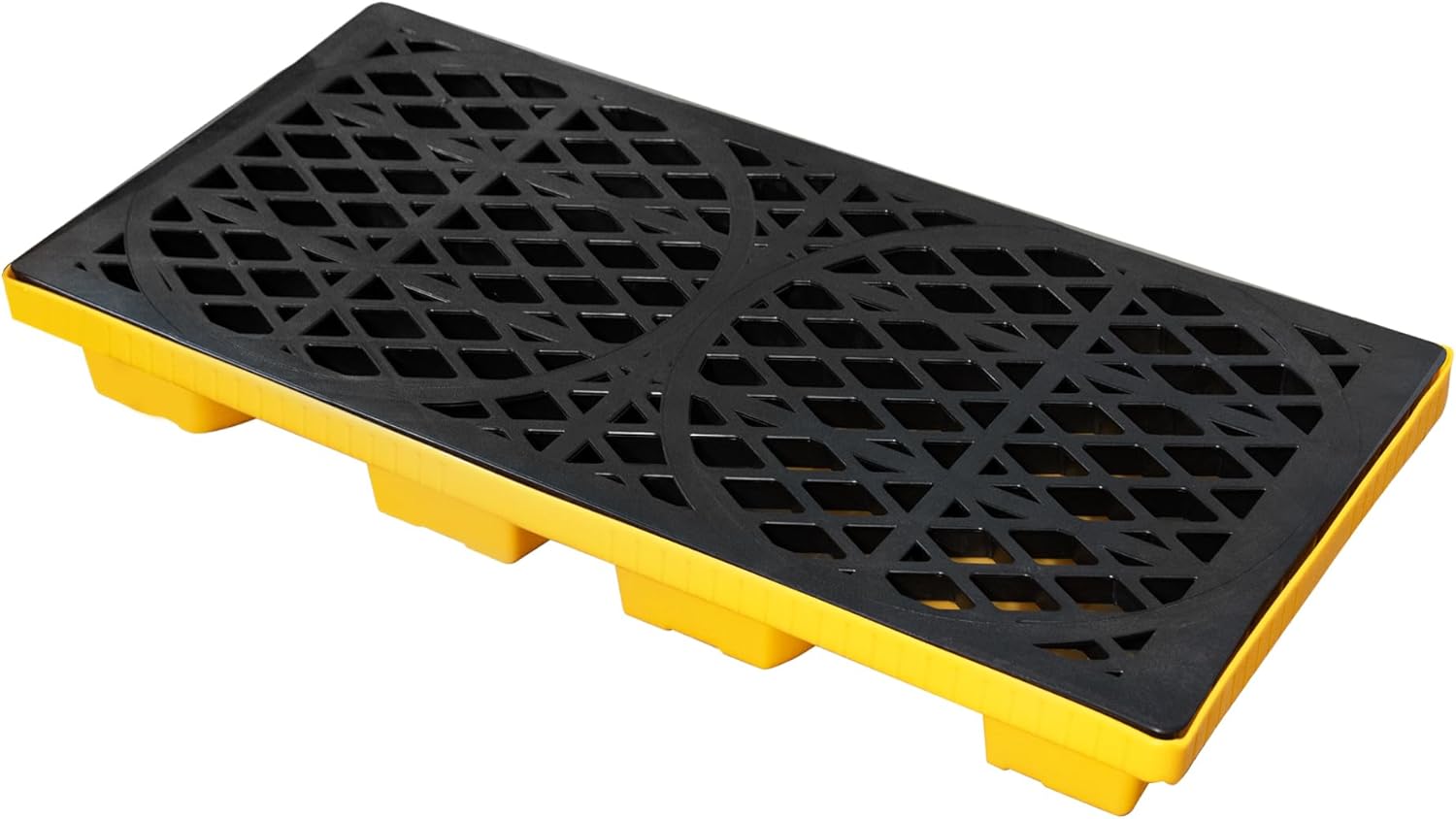 Modular 2 Drum Spill Pallet, 48x24x4 Inch, 2000 lbs Capacity, Heavy-Duty Forkliftable Containment Tray for Industrial Oil & Chemical