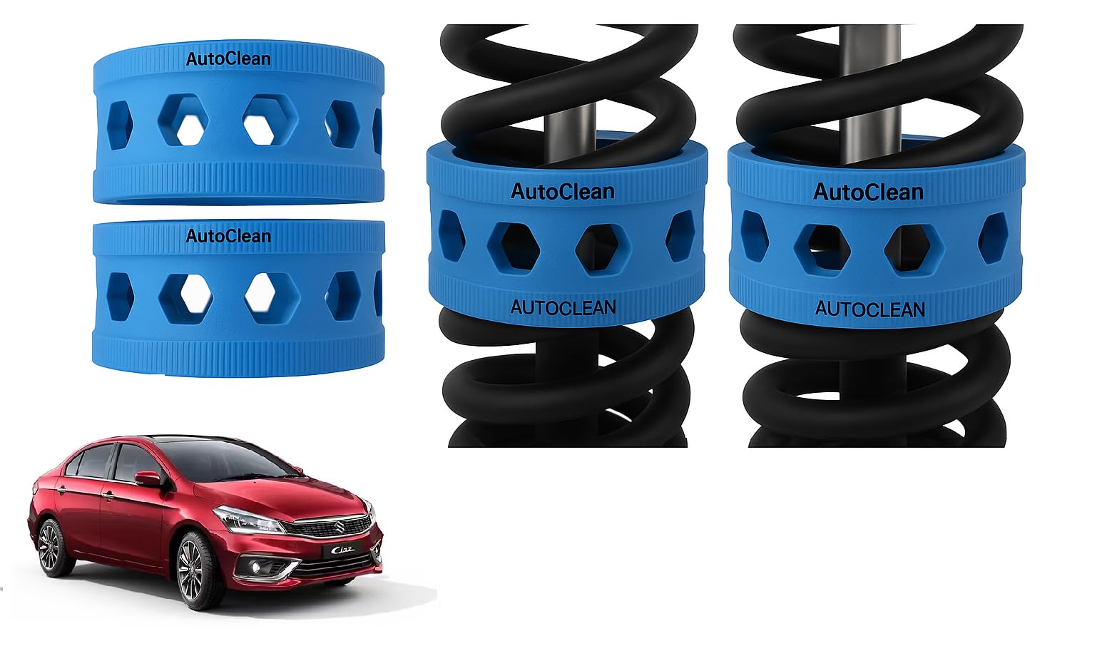 autoclean rear coil spring rubber buffer kit for ciaz | size b+ | increases car height, shock absorber & suspension stabilizer cushioner