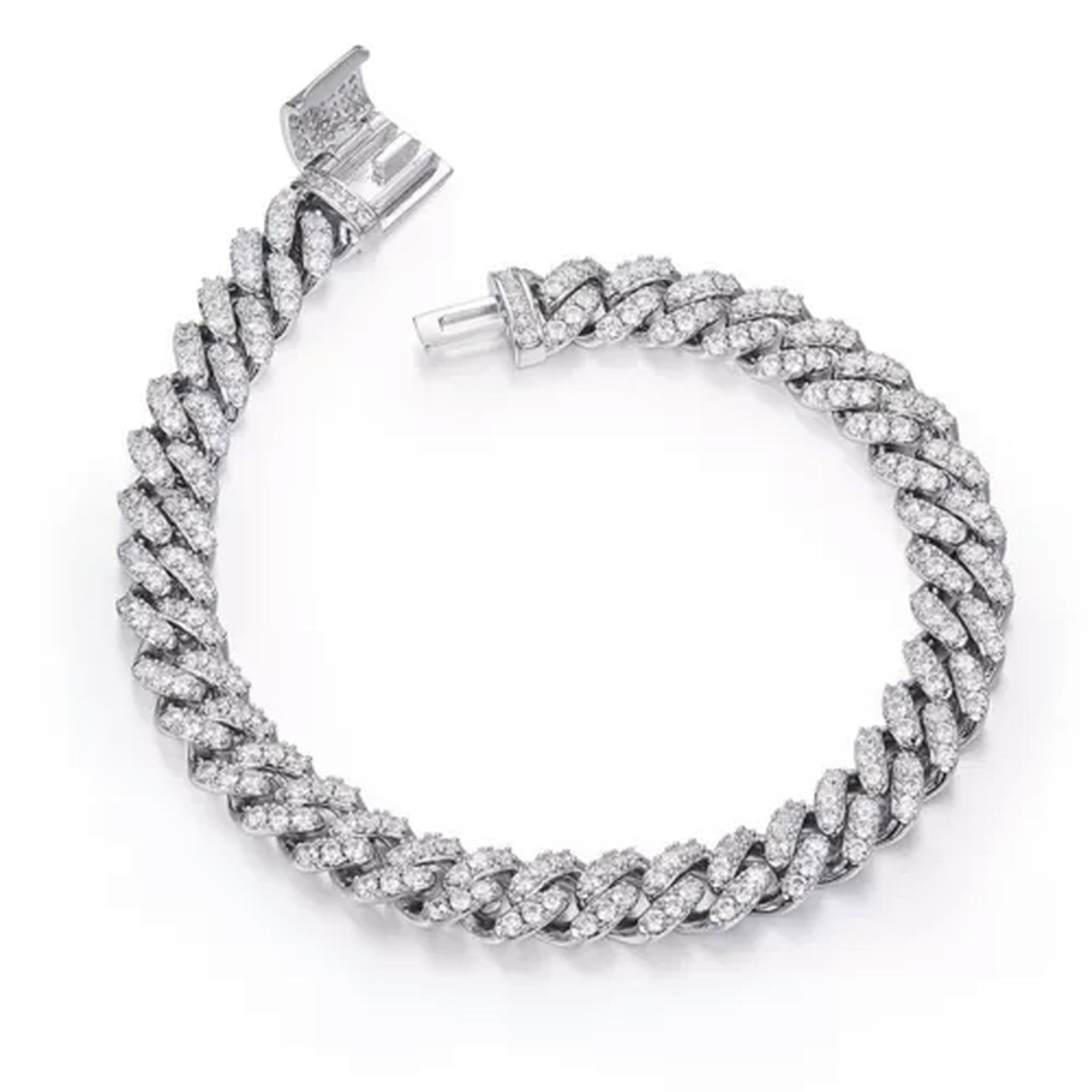 Pulsera de Plata 925 con Cadena Cubana de moissanita y eslabones cubanos de Miami de 6 mm a 14 mm