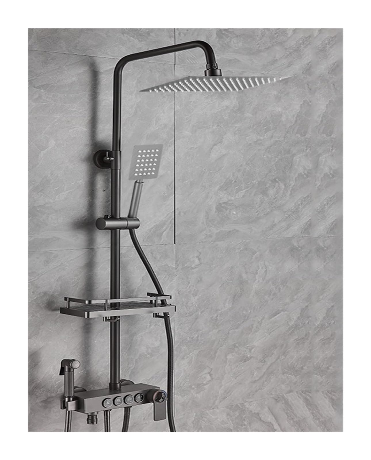 Système de douche numérique gris pistolet avec pommeau pressurisé et mélangeur LED