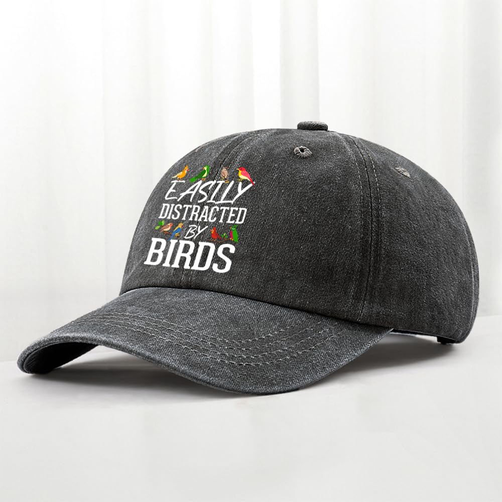 Easily Distracted by Birds Cap mom hat Pigment Black Mens Hats and caps Gifts for Grandpa Workout Caps