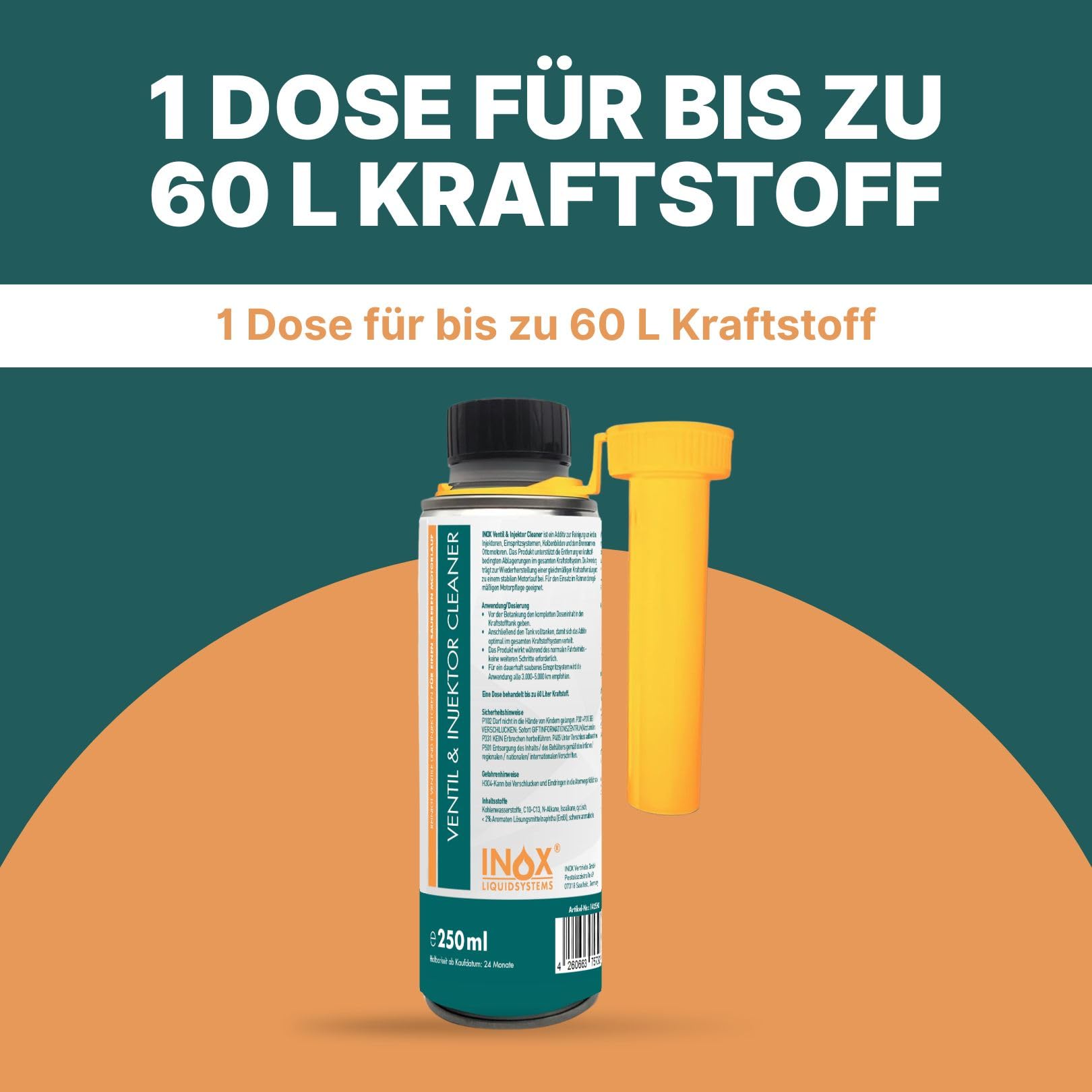 INOX Ventil und Einspritzdüsenreiniger Additiv 6x250ml – Benzin Additiv zur Reinigung von Einspritzsystem, Ventilen & Brennraum – Kraftstoffsystem Reiniger für Ottomotoren – 1 Dose bis 60L