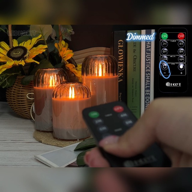 Image of LEDHOLYT Rechargeable Jar Flameless Candle, Flashing LED Pillar Real Wax Candle with Remote Control and Timer, Black Pumpkin Glass Electronic Candles for Room Decoration, 1 Set of 3