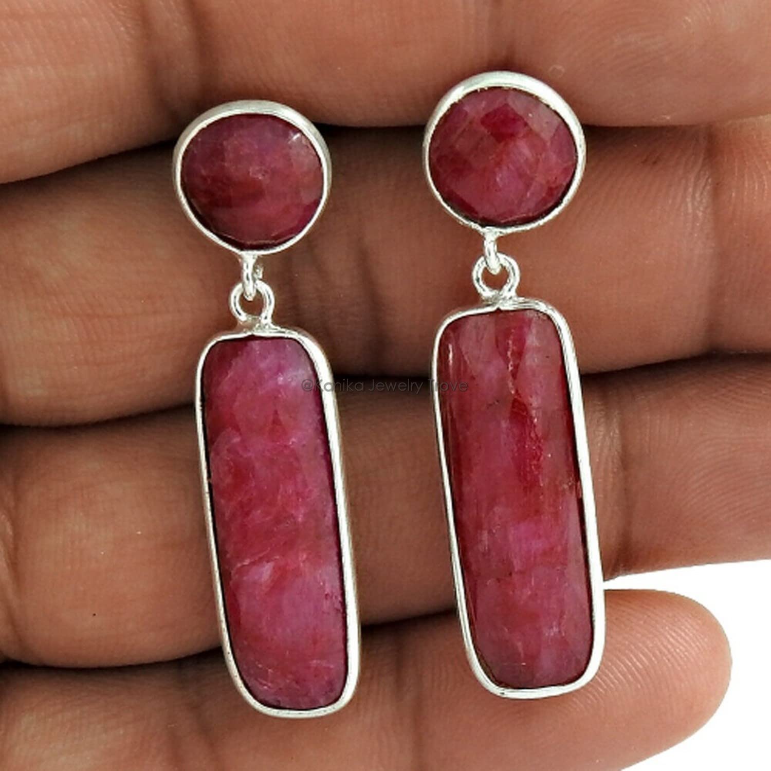 Statement Ohrringe aus 925er Sterlingsilber, handgefertigt, Schmetterlingsohrringe, natürliche Rubin-Edelsteinohrringe für Frauen