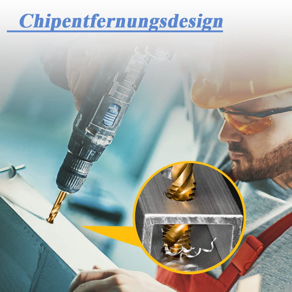 Mesee Lot de 9 tarauds hélicoïdaux HSS revêtus de titane - Pour machine à filetage métrique - M2 M2.5 M3 M4 M5 M6 M8 M10 M12
