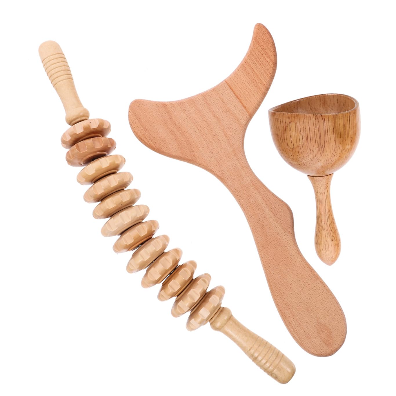 Strumenti Per Massaggi in Legno 3 in 1 Per Massaggi Linfatici e Drenanti, Kit Completo Per Massaggiare Corpo e Raschiature, Adatto Per Uso Quotidiano e Rilassamento Muscolare