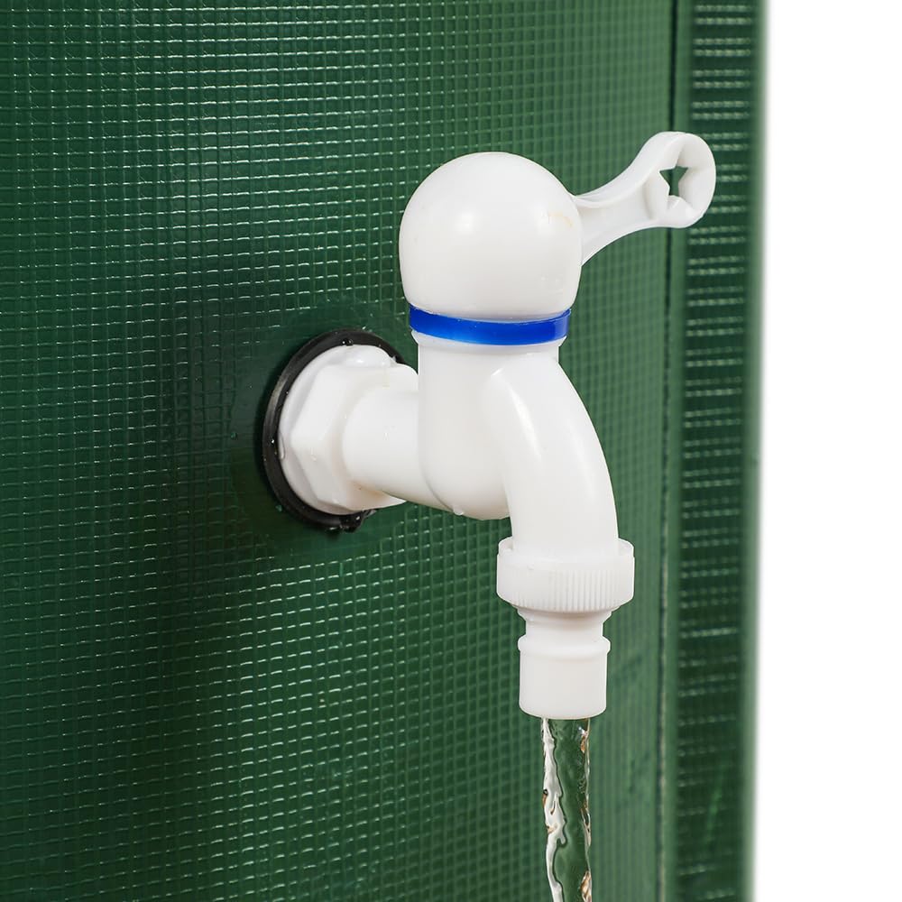 TERRE JARDIN - Réservoir Récupérateur Eau de Pluie, 500 L - Cuve Eau de Pluie, Pliable, en PVC Armée - Réservoir avec Robinet d'Arrêt et Robinet d'Écoullement - 500 litres - Vert