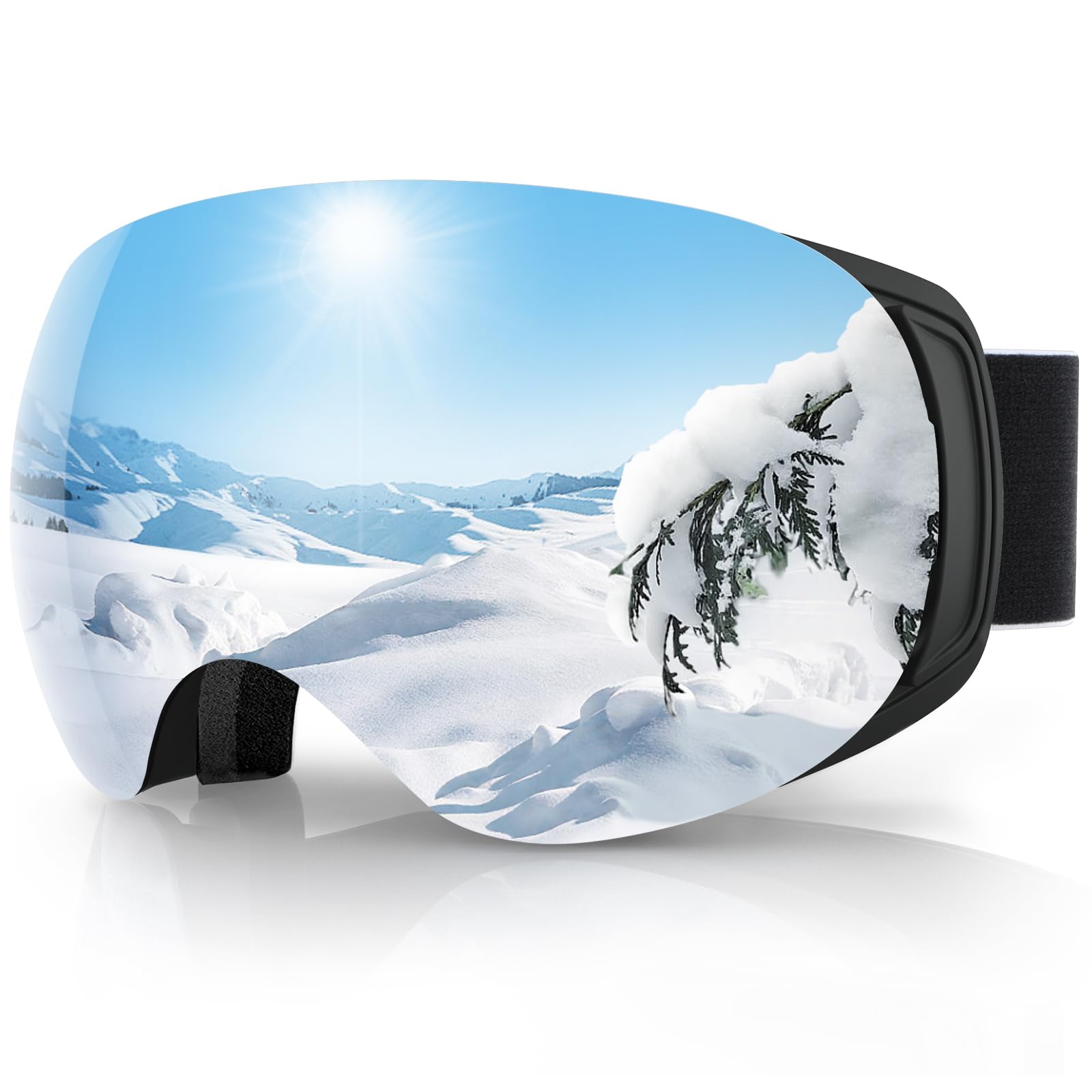 Findway Skibrille für Brillenträger Herren Damen,Snowboardbrille mit Magnetischen Wechselgläsern,Snowboard Brille Magnet Brillenträger Polarisierend OTG,Anti fog, Allwetter Verspiegelt Skibrille
