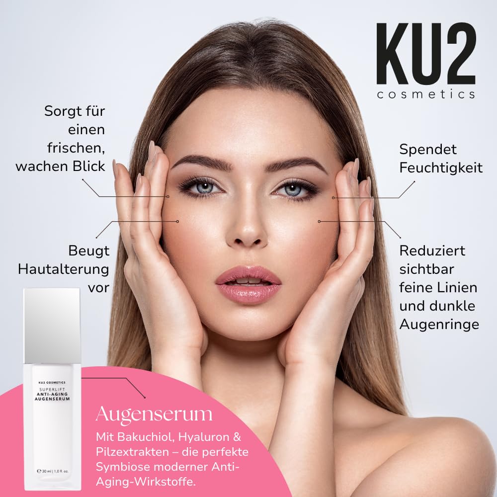 KU2 Cosmetics Superlift Anti Aging Augenserum, 30 ml | Hochwirksames Hyaluron Serum, Gegen Falten & Schwellungen, Peptid-Formel, Für glattere, straffere Haut