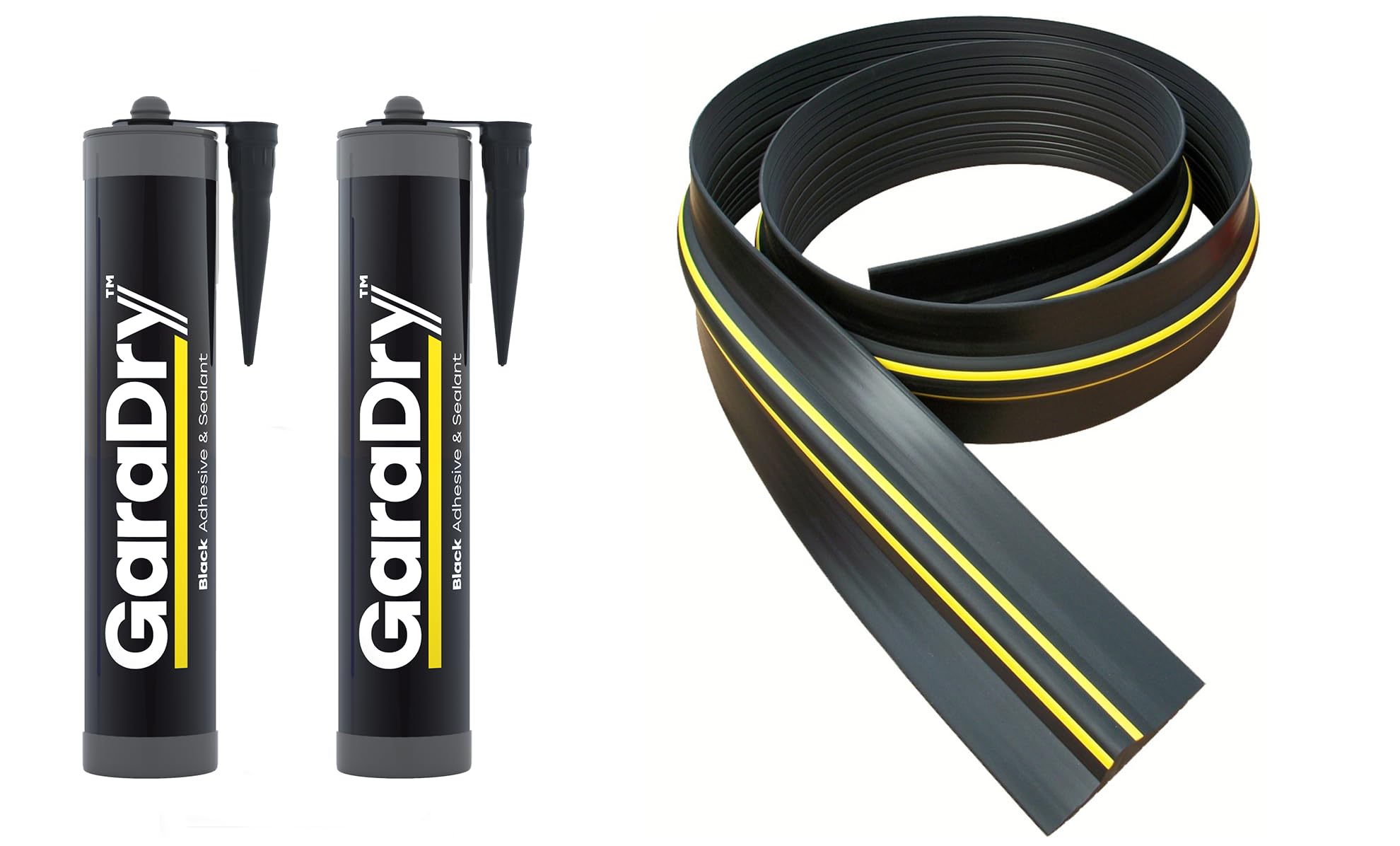 Kit de joint de seuil de porte de garage de 2 cm de haut, longueur de 3,73 m | PVC souple | Le kit complet comprend 2 adhésifs | GaraDry