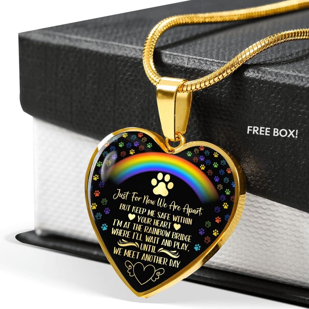 Dog Memorial Gift – Pet Loss Bereavement Sympathy Keepsake, Rainbow Bridge Remembrance Heart Necklace Jewelry in Memory of Dog (Yellow, Rainbow Bridge)