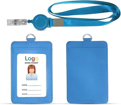 Miniatura 24 de HYCOPROT Soporte para tarjetas de identificación con cordón, retráctil, de piel sintética, vertical, horizontal, para tarjetas de identificación