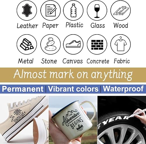 Miniatura 7 de Overseas Rotuladores de pintura blanca y negra, paquete de 12 rotuladores permanentes a base de aceite, punta media, secado rápido e impermeable