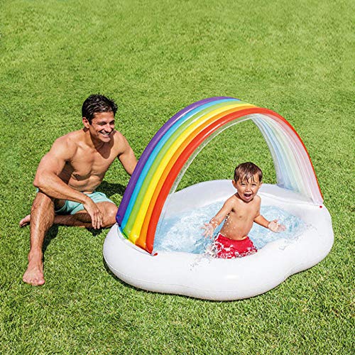 ZHKGANG Children's Pool Family Inflatable Baby Pool Summer Outdoor Ocean Ball Sunshade Water Seat Swimming Pool,White-142 * 119 * 84cm