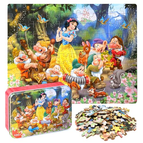 Lelemon LE-DS-BS1 Princess Puzzles In A Metal Box 100 Piece Snow White Jigsaw Puzzle cover
