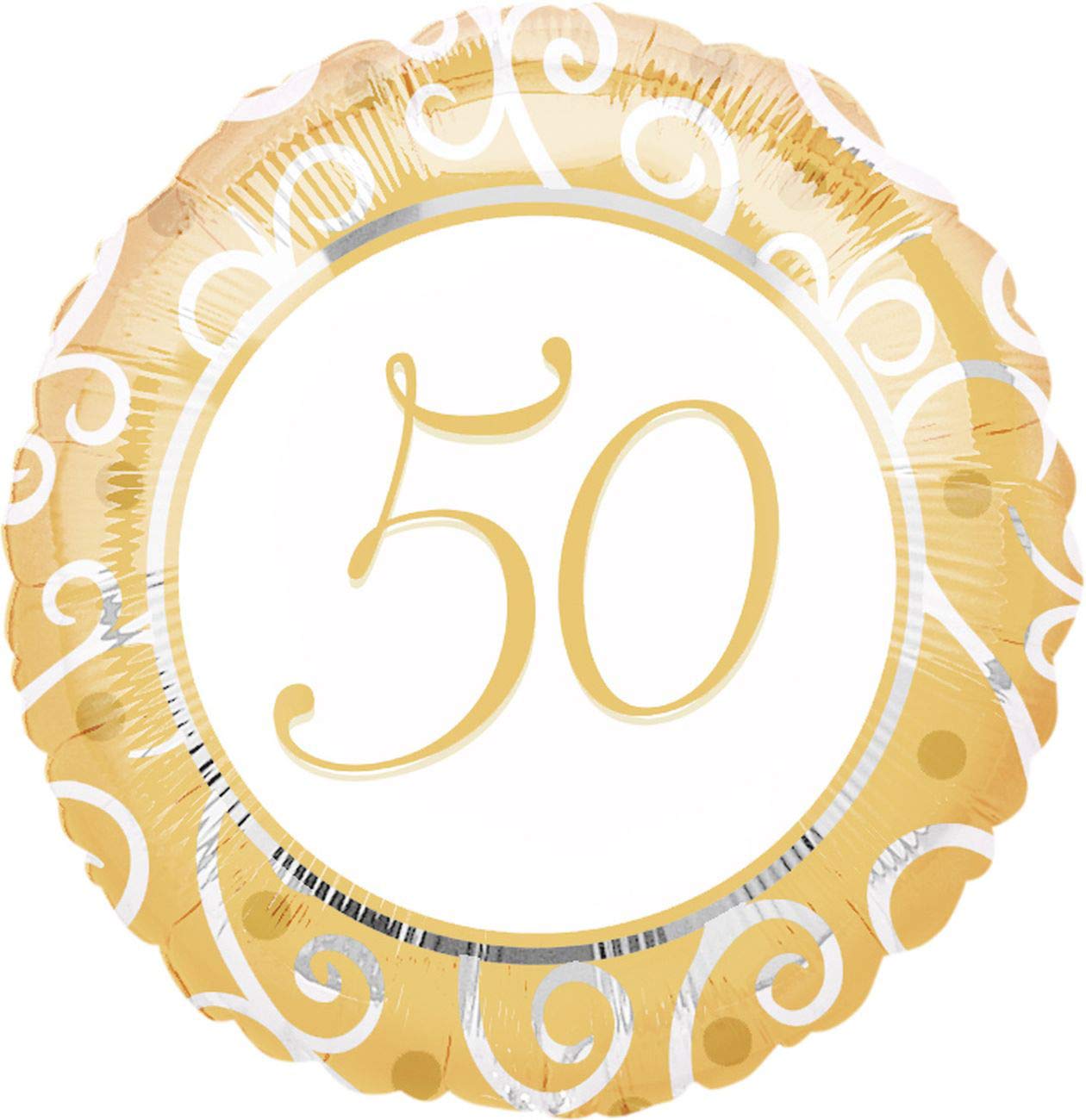 Gold and White 50th Foil Balloon 45cm - 1 Pc