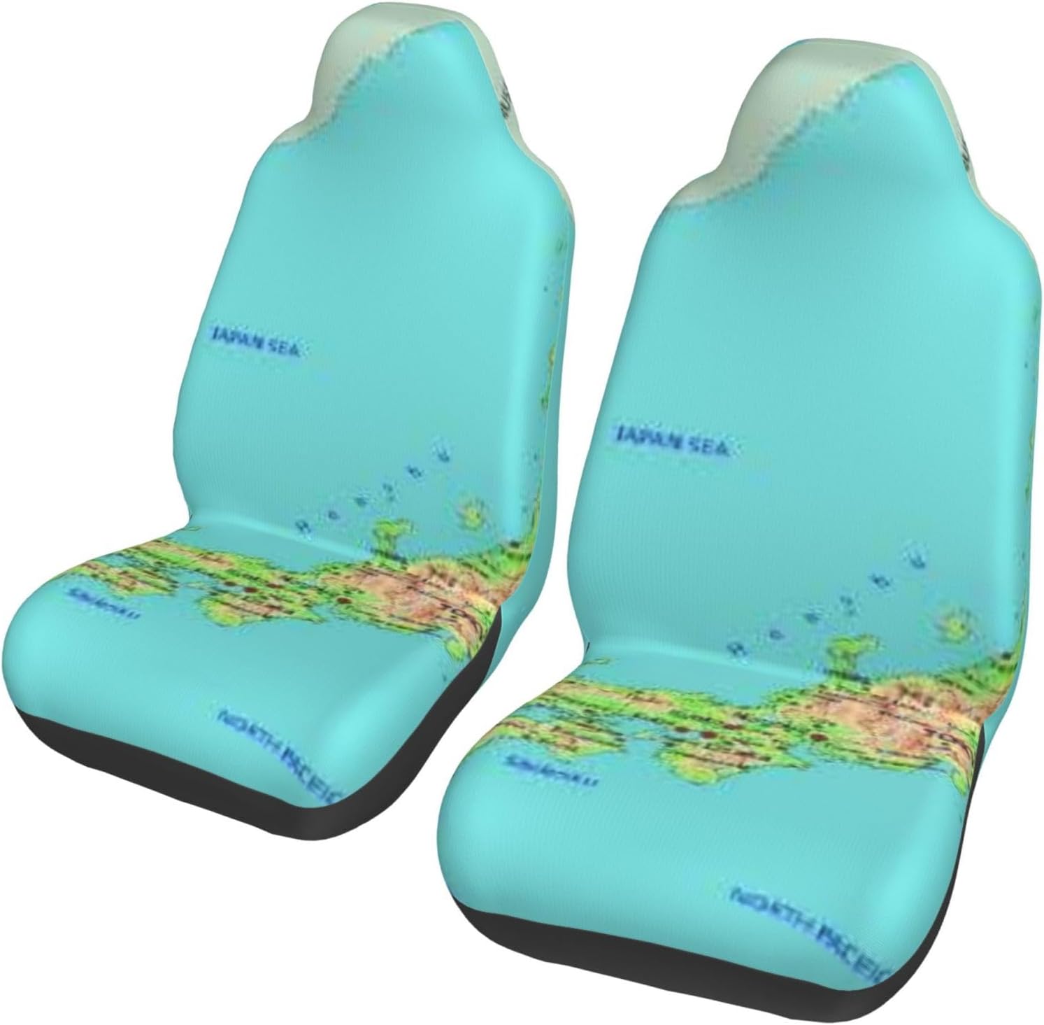 Sea High Detailed Japan Physical Map Japanese Hokkaido Car Seat Covers 2-Pack - Fit for Sedans, Trucks, Suvs, Automotive Seat Protectors with Reinforced Stitching