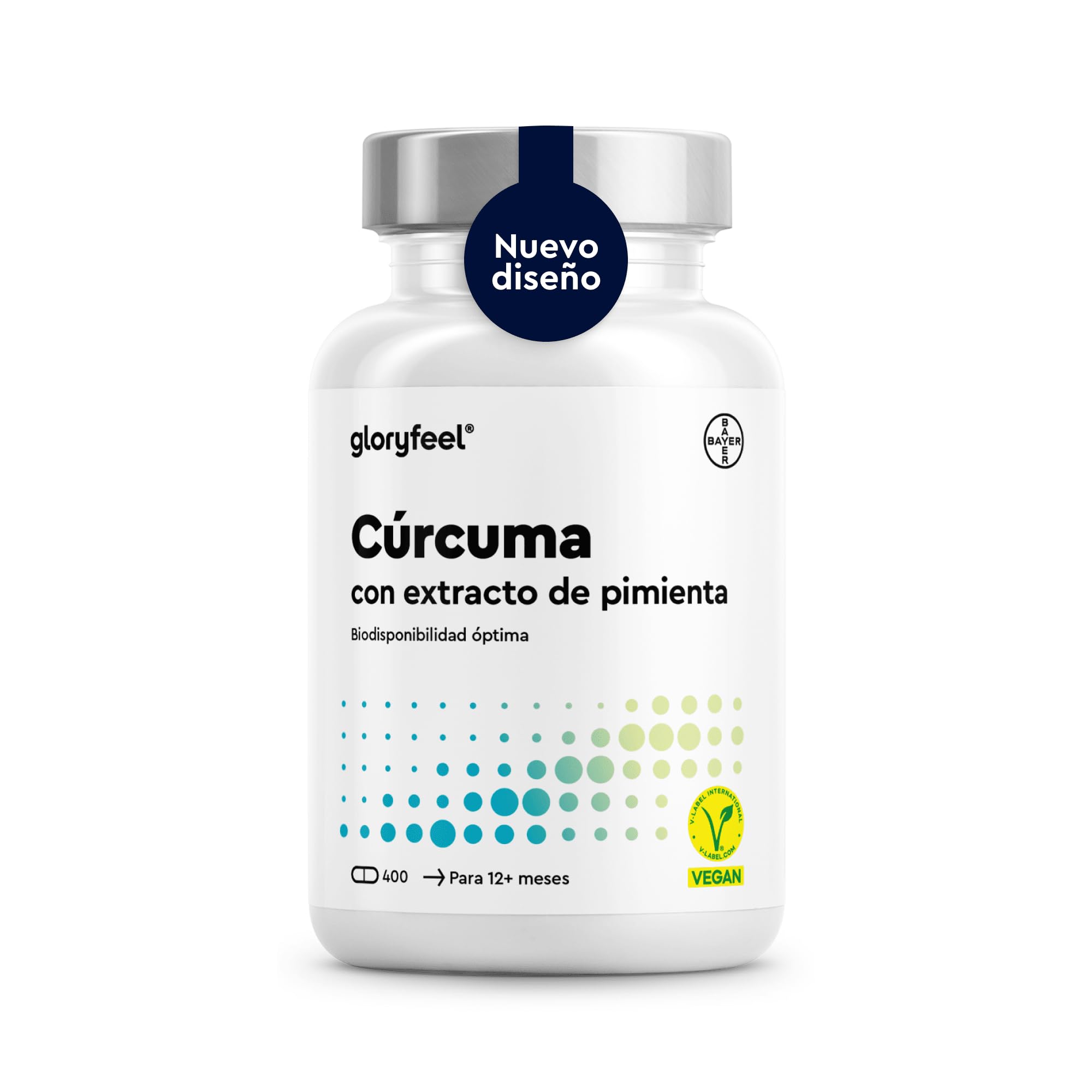 Cúrcuma en polvo con pimienta negra, 400 cápsulas veganas