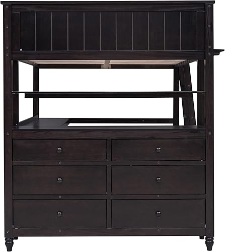 Miniatura 42 de Cama alta funcional tamaño individual con 2 cajones y 2 armarios, base de cama de madera maciza con barandilla de seguridad y escalera de