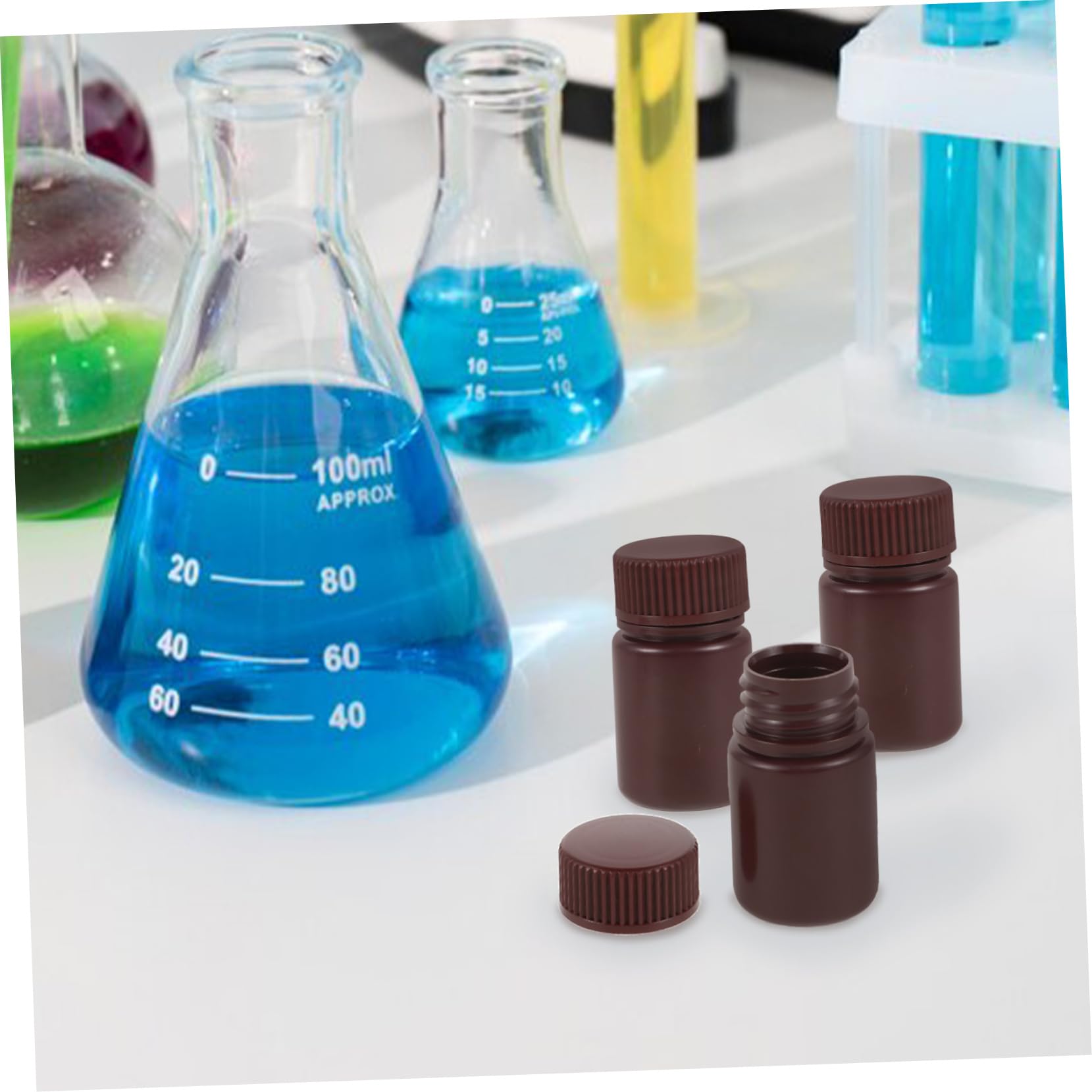 HOMOCONO 10pcs Empty Bottles Wide Mouth 30ml Pp Laboratory Bottles Acid Alkali Resistant Lightproof Cap