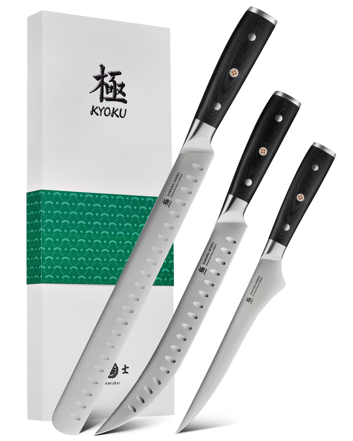 KYOKU 3pc Kitchen Knife Set, Samurai Series