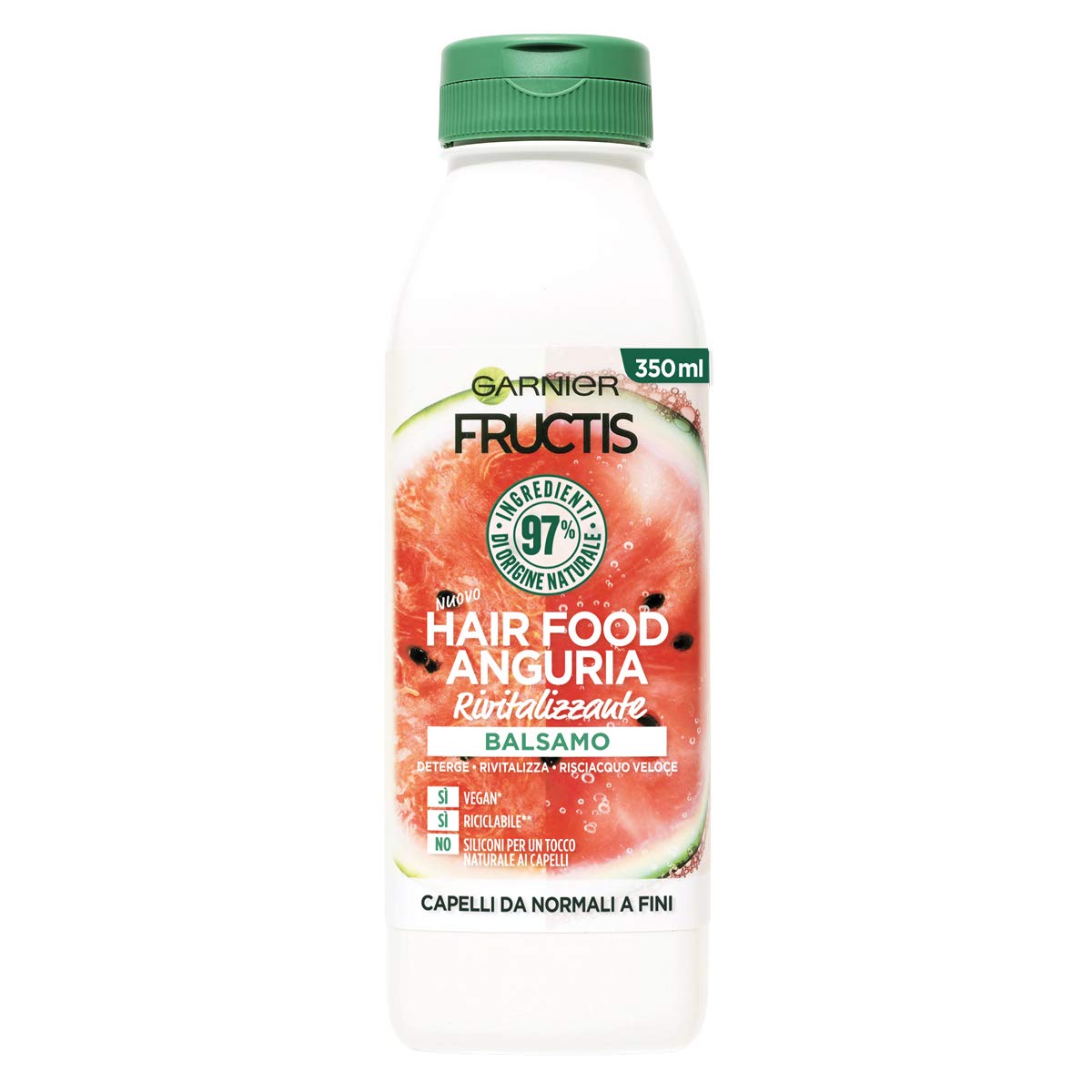 Garnier Fructis Hair Food Routine Cheveux Shampoing Pastèque 350ml + Après-shampoing 350ml + Masque Triple Usage 390ml pour Cheveux Normaux à Fins 98% d'Ingrédients d'Origine Naturelle - Lot de 3