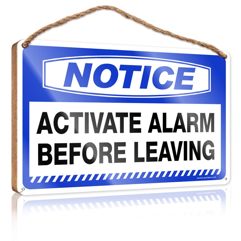Wood Plaque Sign Notice Activate Alarm Before Leaving Wooden Sign(20X30CM)