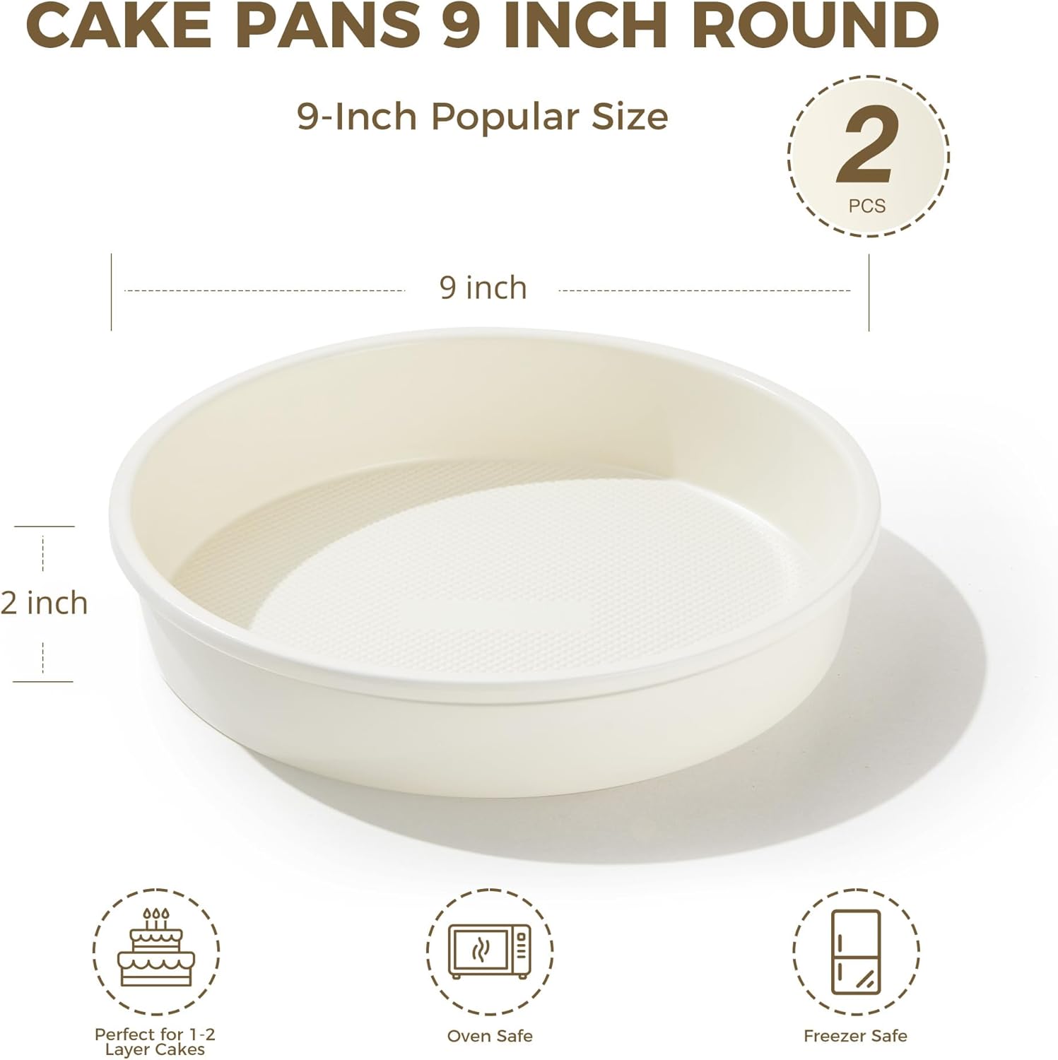 HONGBAKE Nonstick Ceramic 9 Inch Round Cake Pan Set of 2, Heavy-Duty Aluminized Steel round cake pans with Diamond Texture, Non-Toxic Cake Molds, Cake Pans Sets for Baking Cheesecake, Cream