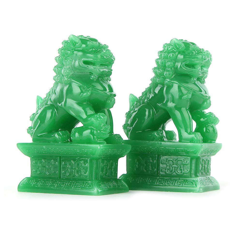 Oriental riverkit Guardian Lion Statues Pair of Fu Foo Dogs Chinese Lion Dog Fengshui Fudogs Statue for Indoor Outdoor Placement Polyresin 10.5 * 7 * 4cm