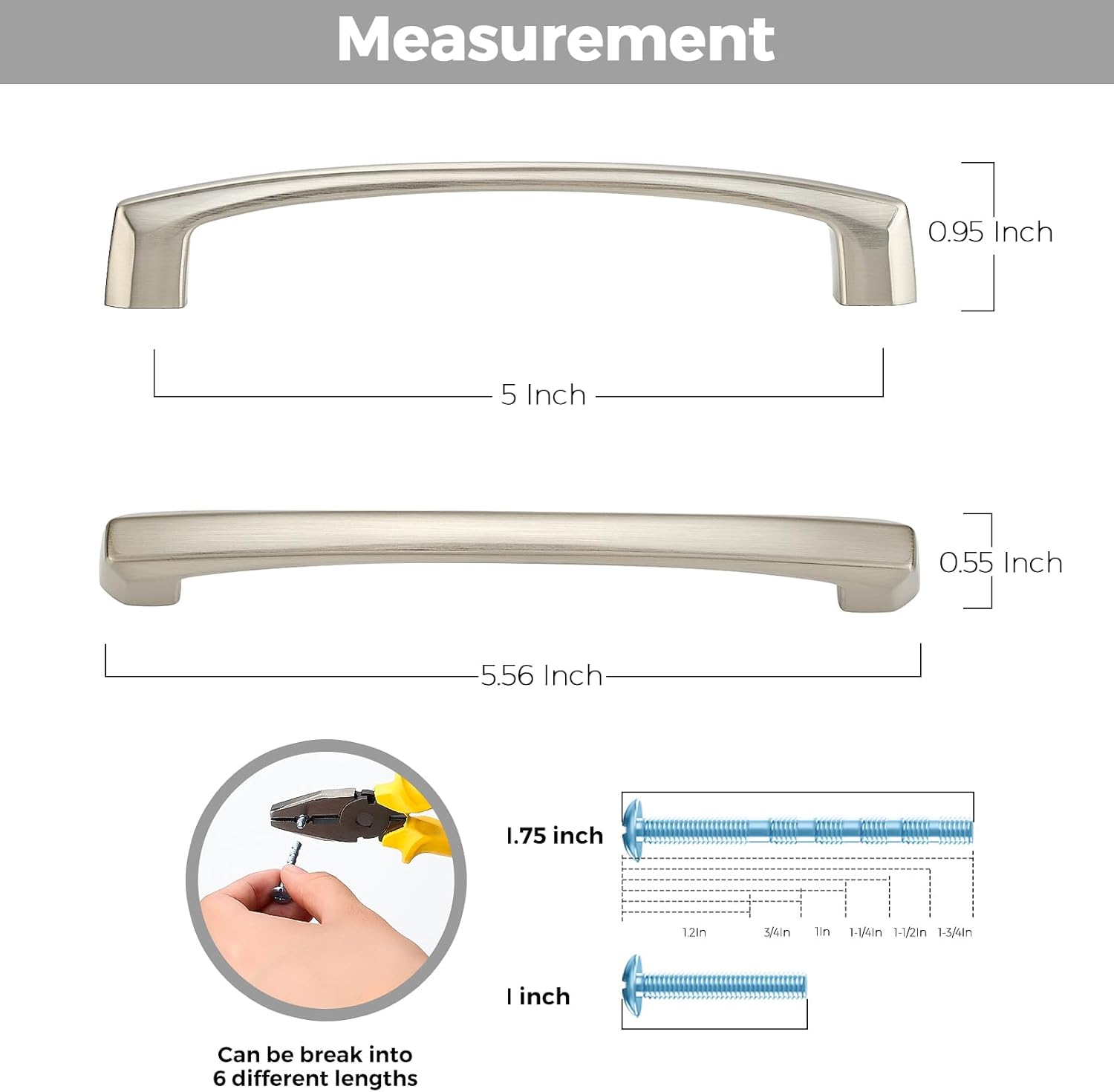 10 Pack Kitchen Cabinet Handles 5 Inch Hole Center Drawer Pulls Curved, Brushed Nickel Cabinet Pulls for Dresser and Drawers Solid