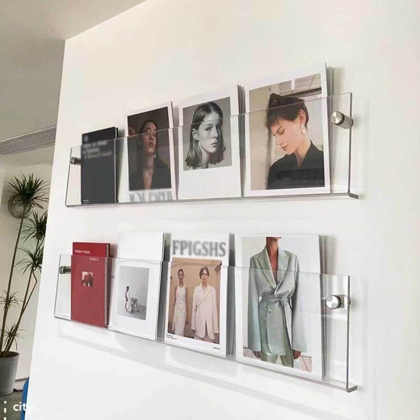 Revistero de acrílico organizador de archivos de pared estante flotante libros