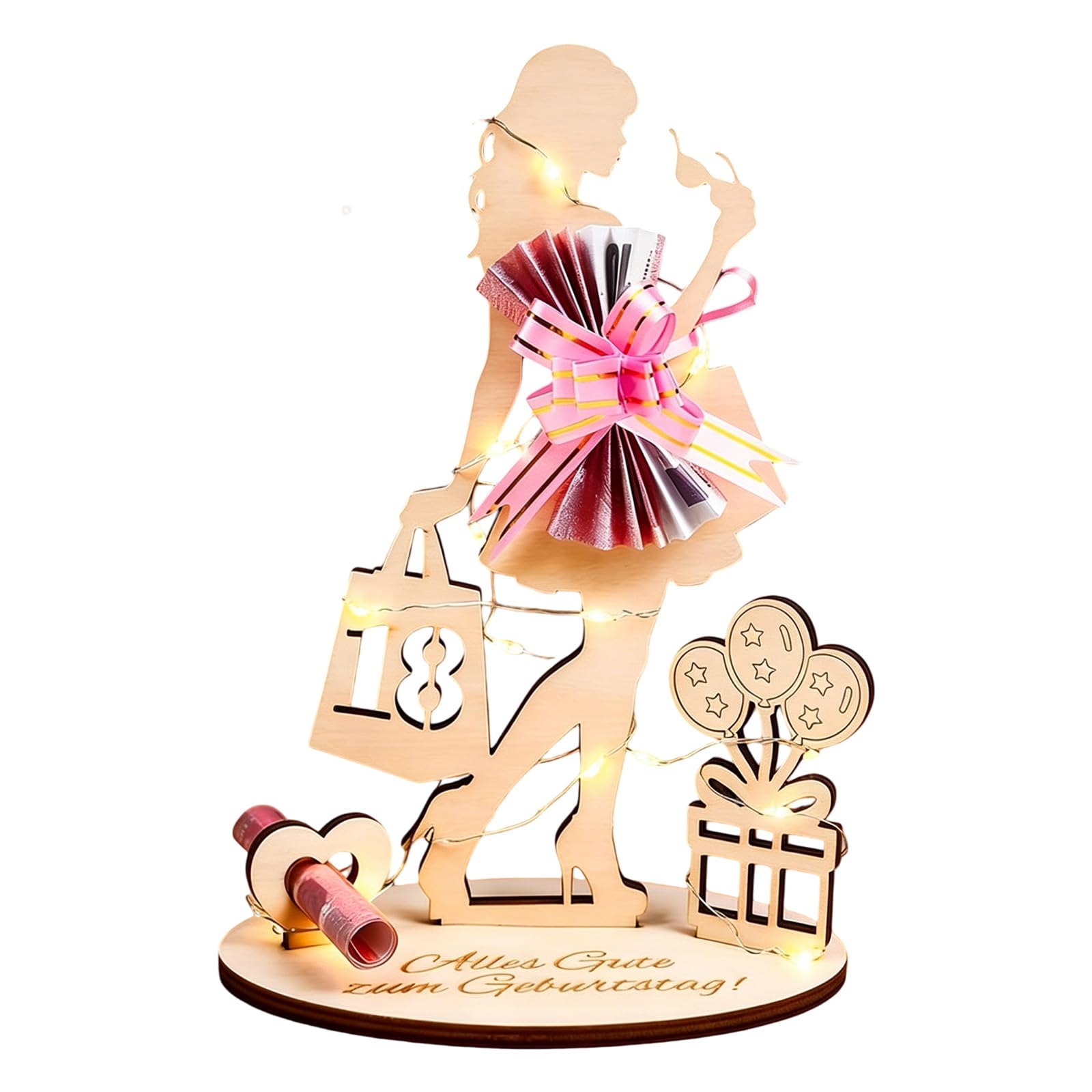 Ljmyy 18th Birthday 18th Birthday Tabletop Centerpieces Money with LED Fairy Lights Stand Wooden Table Signs