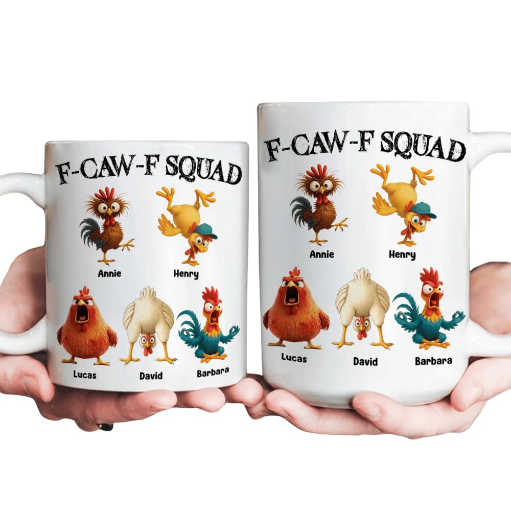 F-Caw-F Squad - Personalized Coffee Mug FcawF Funny Chicken Coffee Cup Custom Unique Animal Drinking Cup Unique Chicken