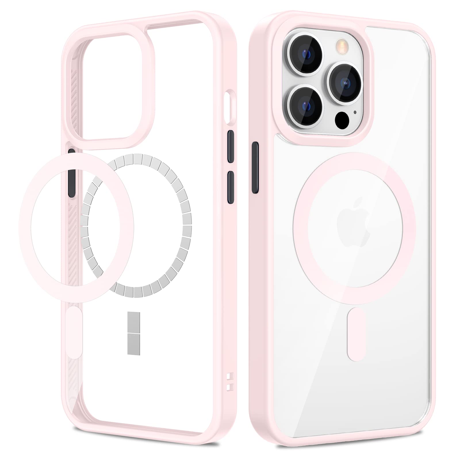 VEGO Case for iPhone 13 Pro Max/iPhone 12 Pro Max Magnetic Case, Clear Hard PC Back Cover + Soft TPU Frame Slim Resist Scratches Protective Bumper Magnet Case for iPhone 13 Pro Max 6.7” - Rose Pink