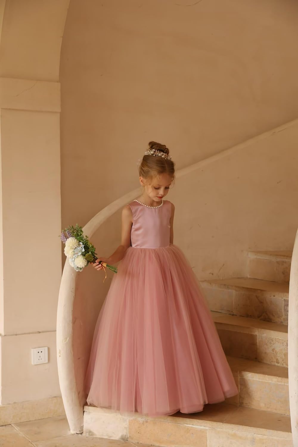 Flower Girl Dresses for Wedding Bow-Knot Elegant Satin Tulle Princess First Communion Dresses