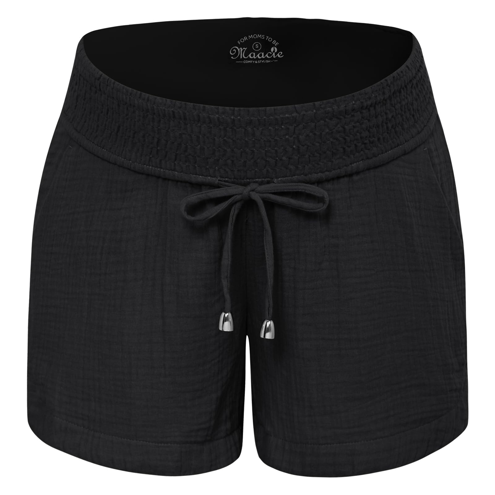 Photo 1 of Maacie Maternity Shorts Underbelly Drawstring Elastic Waist Cotton Shorts with Pockets Summer Cute Beach Casual Shorts Black XX-Large